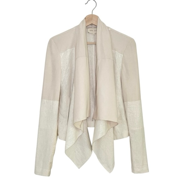 Laura Siegel Hemp Tencel Blend Draped Waterfall Jacket Mixed Media Natural Small - Picture 4 of 11